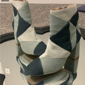 Patchwork Ankle Boots - Blue and Gray